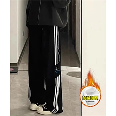 抖音得物高品质秋重磅加绒潮流运动三条杠宽松直筒休闲卫裤AK3602，男装休闲裤，电商A443
