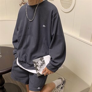 华夫格套装夏季长袖短裤一整套QTZ04P42图片