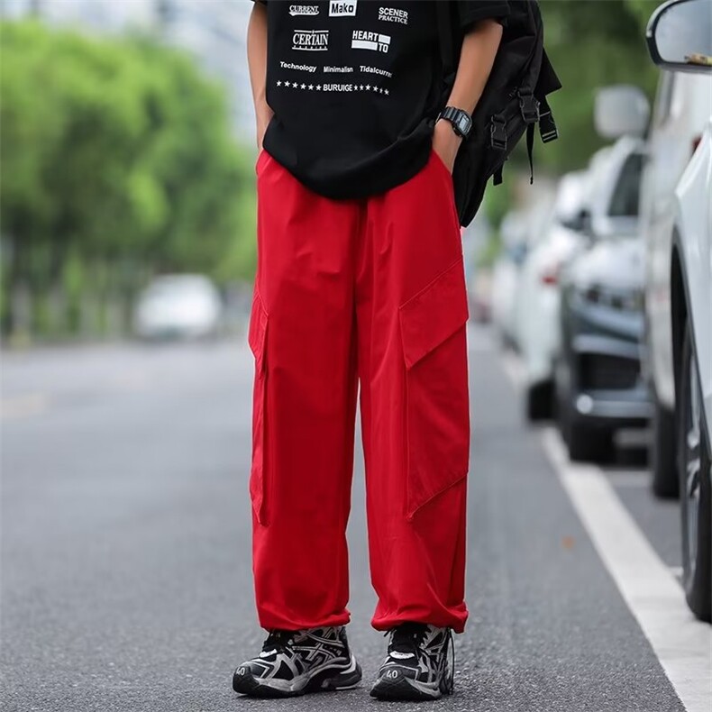 美式重磅红色工装裤潮牌复古夏季高街裤子K544P35,男装休闲裤,星座1116-2