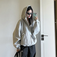 抖音得物高品质秋冬美式高街重磅结构辑明线纹理连帽卫衣外套W111，女装短外套，电商A486-1