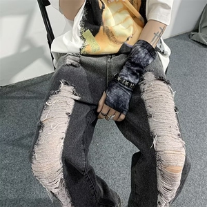 高街复古水洗破洞牛仔裤美式ins潮百搭直筒宽松长裤男CN3059-P42图片