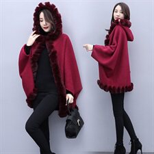 芷墨服饰冬装新款时尚加毛加厚针织斗篷外套女，女装毛呢外套，芷墨服饰
