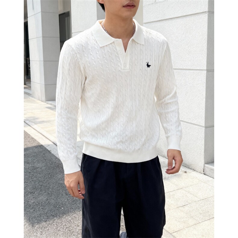 老钱风男装时尚复古扭花修身翻领毛衣男款男士polo衫MY9160-P60,男装针织衫/毛衣,星座308B-2