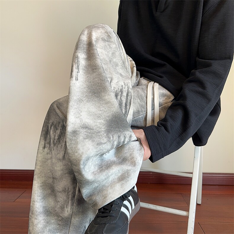 K25105特批25控48秋季新款潮牌扎染休闲裤男慵懒美式直筒裤男裤子图片