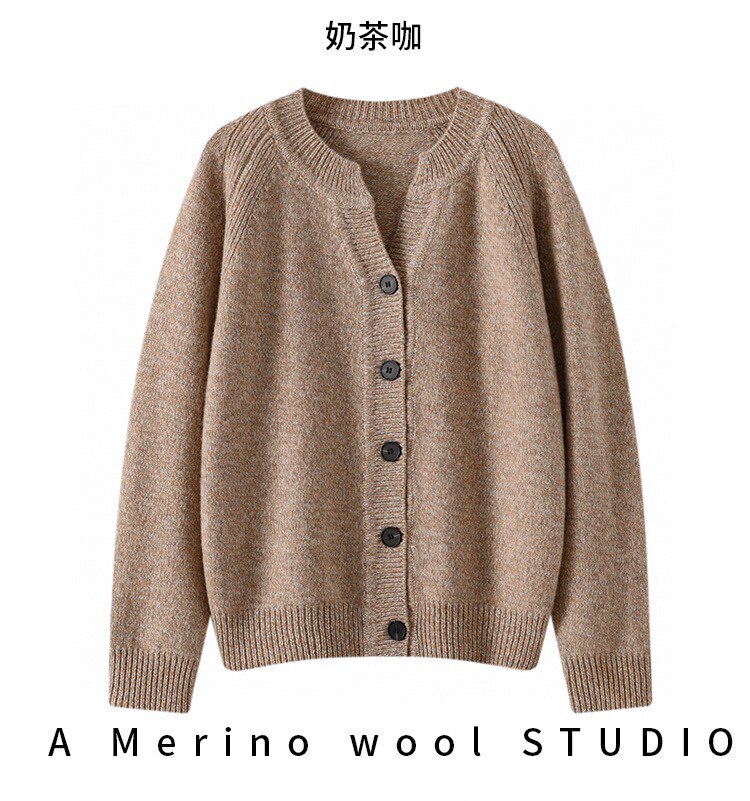 2025年秋季单排扣单件长袖落肩袖圆领插肩羊毛开衫时尚百搭，女装针织衫/毛衣，若菲羊绒