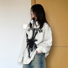 美式街头刺绣蜘蛛毛衣女秋冬2025慵懒chic潮流百搭针织衫上衣，男装针织衫/毛衣，星座506A