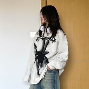 美式街头刺绣蜘蛛毛衣女秋冬2025慵懒chic潮流百搭针织衫上衣图片