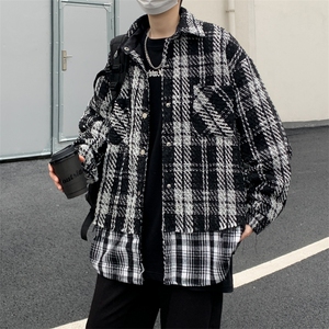 拼接格子夹克男假两件设计感潮流宽松棉衣外套JK02271-P80图片
