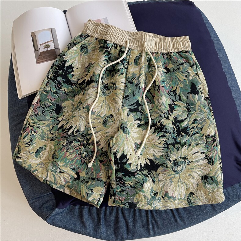 彩色花卉针织短裤，重工高级感，A061-AD01571-特P25-平铺图，男装牛仔裤，电商A061