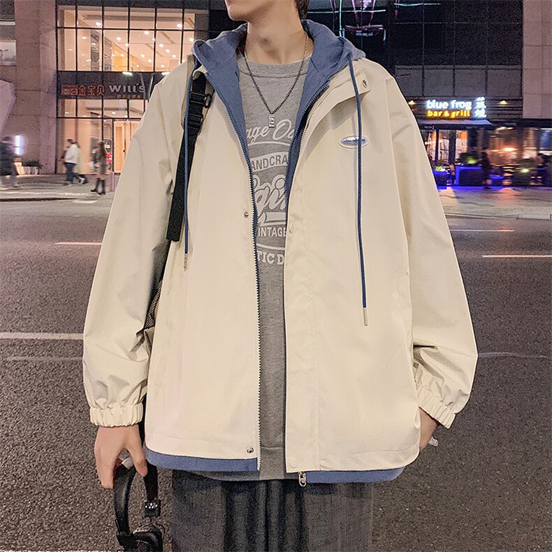 秋季夹克男假两件潮宽松男士外套新款连帽青年A266-JK2226-P65图片