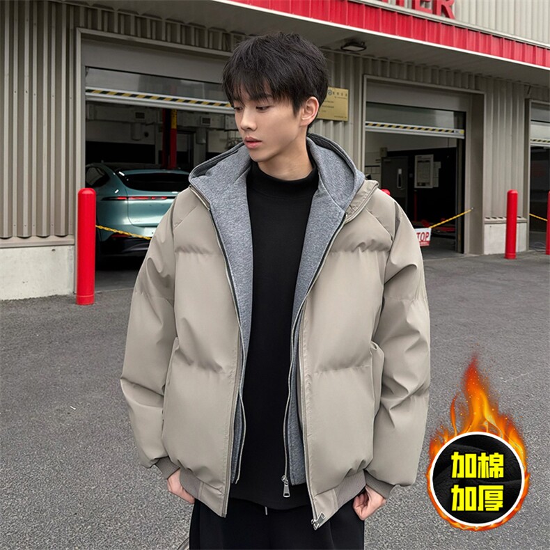 现货高品质重磅工艺美式高街假两件PU皮棉衣男女加厚棉服外套,男装棉衣,电商A443