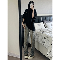 秋季美式ins高街hiphop重工艺水洗毛边牛仔裤货号K712P65，男装牛仔裤，电商A063