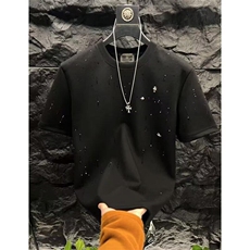 新款痞帅简欧烫钻青少年宽松短袖t恤男夏季时尚百搭休闲品质潮衣，男装T恤，星座506A