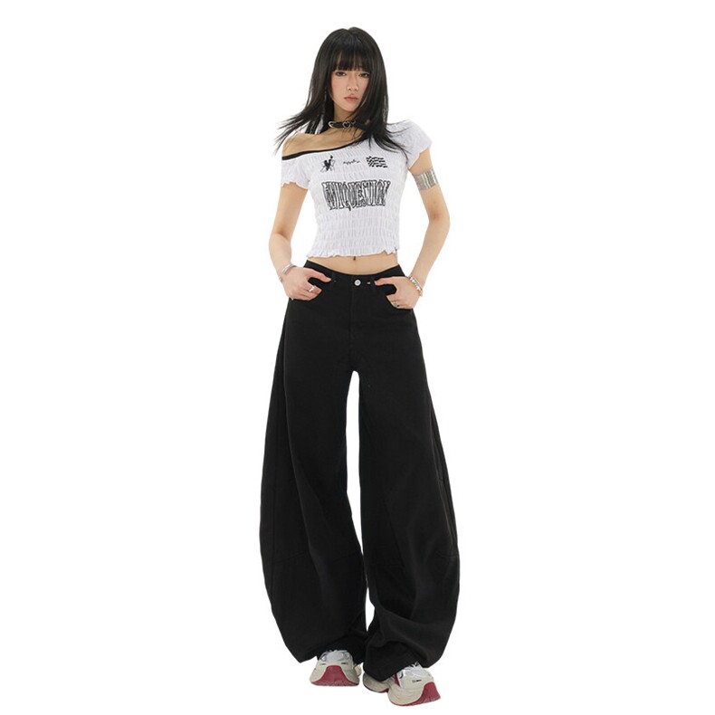杏色哈伦弯刀工装牛仔裤女新款宽松镰刀裤拖地阔腿裤子YD9001-P65,男装牛仔裤,星座509