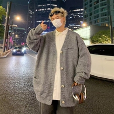 春秋季新款复古休闲灰色慵懒风V领针织衫毛衣男开衫外套M6312，男装针织衫/毛衣，星座1116A-1（原606A）