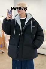 港风ins撞色拼接拼料厚款保暖连帽情侣棉服A071-Y280-P120，男装棉衣，电商A071