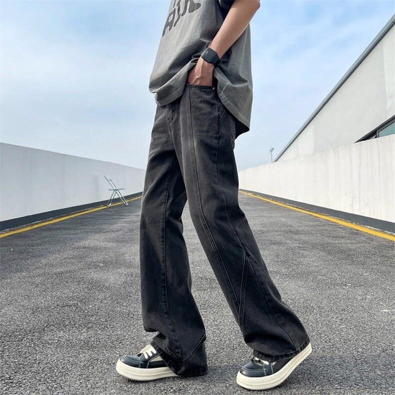 1506/Q5090/P50拼接牛仔裤男秋季新款潮牌水洗做旧宽松直筒长裤,男装牛仔裤,星座1506