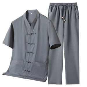 风唐装短袖衬衫男夏季中老年风中式汉服套装MJ5103T-P97图片