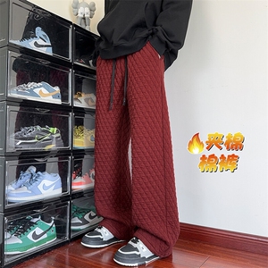 特批P35无差价冬港风菱格夹棉加厚保暖中性大码阔腿裤K5692J加棉图片