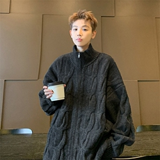 新款麻花开衫毛衣冬季立领宽松加厚保暖百搭慵懒风线衣，男装针织衫/毛衣，星座410-7