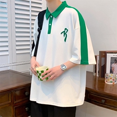 2024夏装新品百搭纯色短袖T恤拼接牙刷绣半袖男女626-P35控价58，男装T恤，电商A441-1