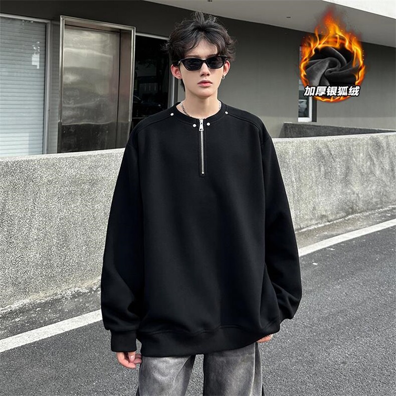 舒适银狐绒450g重磅曼巴棉铆钉半拉链卫衣男W5198J加绒-特P50控98图片