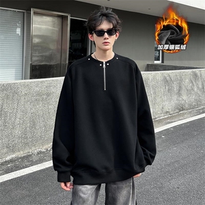 舒适银狐绒450g重磅曼巴棉铆钉半拉链卫衣男W5198J加绒-特P50控98图片