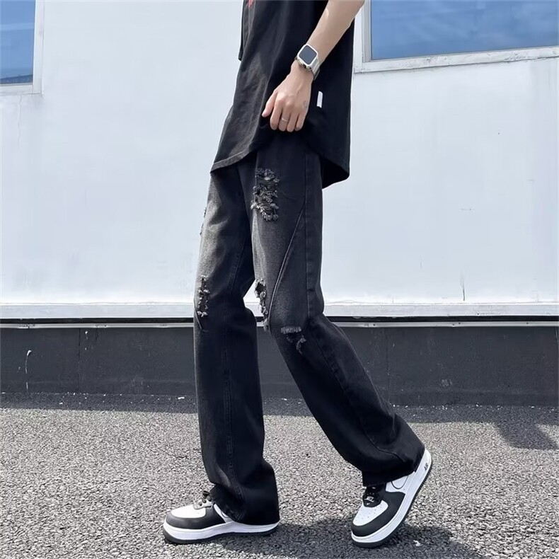 高街破洞牛仔裤男士韩版潮流直筒2024夏季新款ins长裤RK1885-P43,男装牛仔裤,星座412-3