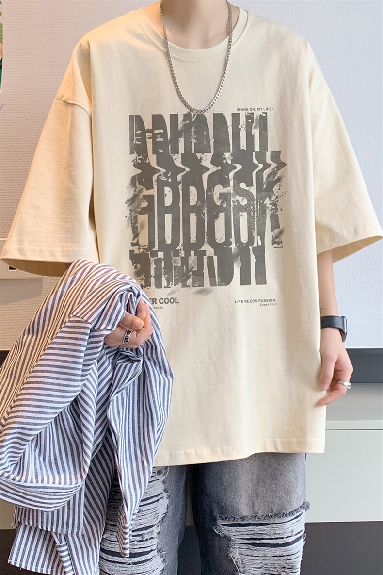 已注册/夏季新款内景扭曲印花短袖T恤男潮宽松打底衫DT00585/P25,男装T恤,电商B316