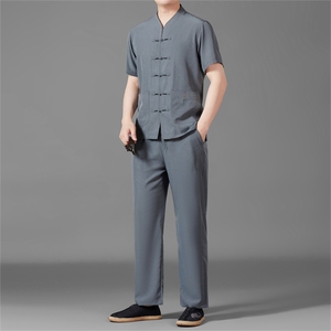 风唐装短袖衬衫男夏季中老年风中式汉服套装MJ5103T-P97图片