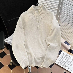新款简约纽扣软糯质感可翻高领毛衣男女针织衫 S912 P50图片