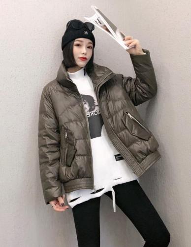 DG832潮牌亮皮立领不规则车线保暖羽绒服,女装羽绒服,L·H·X