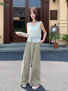 2026针织上衣+设计感杏色高腰阔腿裤女夏版型超好宽松垂感套装图片