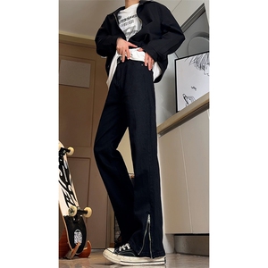 B221 美式ins高街暗黑小众拉链微喇弹力牛仔裤 LK24252-特P40控68图片