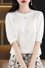 2025秋季新款烫钻圆领针织衫女时尚百搭，女装针织衫/毛衣，千御纺羊绒
