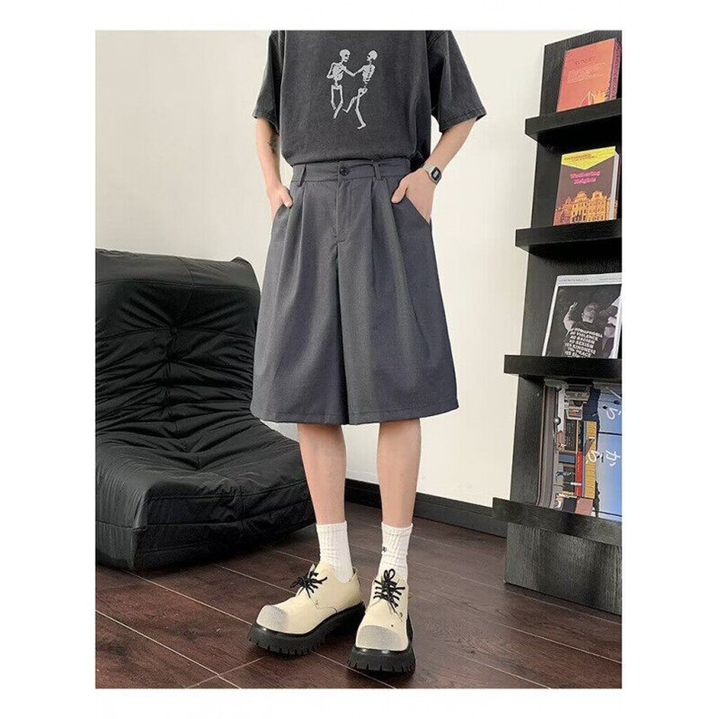 美式高街西装短裤男款夏季小众青少年宽松垂感韩版运动过膝五分裤,男装牛仔裤,星座1013