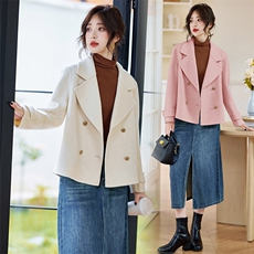 米白色大翻领双面羊绒大衣女2025秋冬新款小个子气质西装毛呢外套，女装毛呢外套，丝露怡语