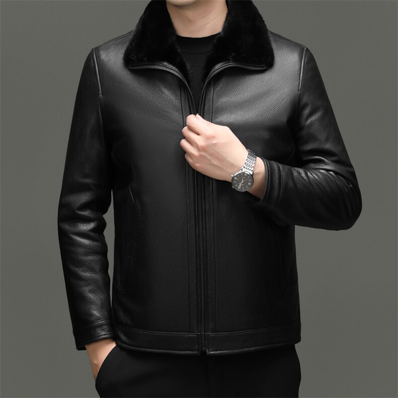 BG-F038海宁男式山羊皮真皮皮衣男水貂内胆翻领休闲夹克皮克服，男装皮衣，电商B360A（原721A）