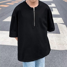 DTT06-P38白色拉链垫肩t恤男高级感痞帅帅气短袖轻熟风七分袖，男装T恤，星座603-2