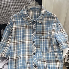 得物品质夏款男短袖衬衫条纹格子五分袖衬衣CS59P33，男装衬衫，星座1013-1