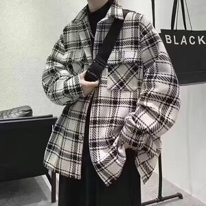XXF001小香风衬衫男士港风复古外套美式潮牌帅气休闲痞帅夹克格子图片