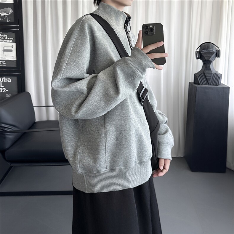 韩版解构设计灰色半拉链长袖套头卫衣男女同款RT327-P88,男装卫衣,星座1017