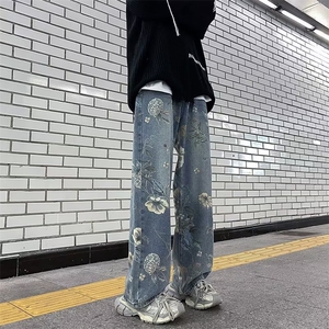 美式牛仔裤男款夏季设计感小众阔腿潮牌炸街痞帅裤子RK1142-P51图片