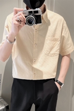 抖音品质棉衬衫短袖衬衫男装社会小伙休闲宽松衬衣TZ99P50控78，男装T恤，电商B413