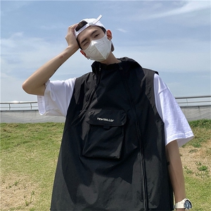 韩版宽松无袖坎肩2023夏季新款连帽休闲马甲字母上衣 W3201-P45图片