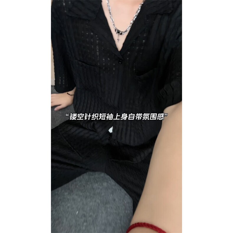 镂空针织短袖男女可穿凉感夏休闲宽松慵懒风透气T恤衬衫DX513P40,男装衬衫,电商A128