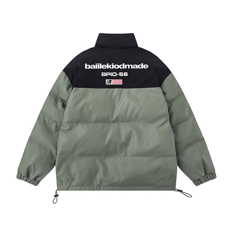 新款平铺拼色时尚字母印花保暖PU皮棉服A247-MY6405特批95控158,男装棉衣,电商A247-1