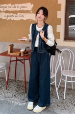 韩系穿搭牛仔套装女春秋2025年新款酷飒拽姐马甲配阔腿裤三件套装，女装套装/套裙，浙宝285（原212）