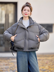 2025新款冬季牛仔拼接立领短款羽绒服外套图片