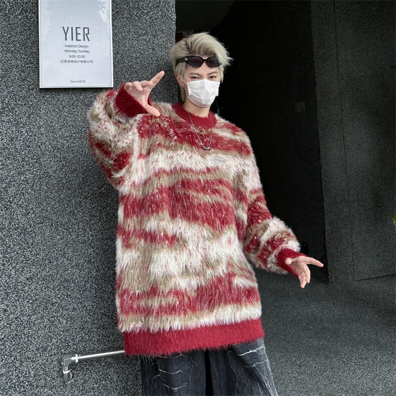 慵懒风软糯马海毛针织衫毛衣男女情侣秋冬复古圆领宽松外套MY358,男装针织衫/毛衣,星座506